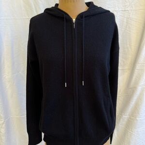 Charter Club 100% Luxury Cashmere black Zip-Up Hoodie Sweater Jacket Cardigan M